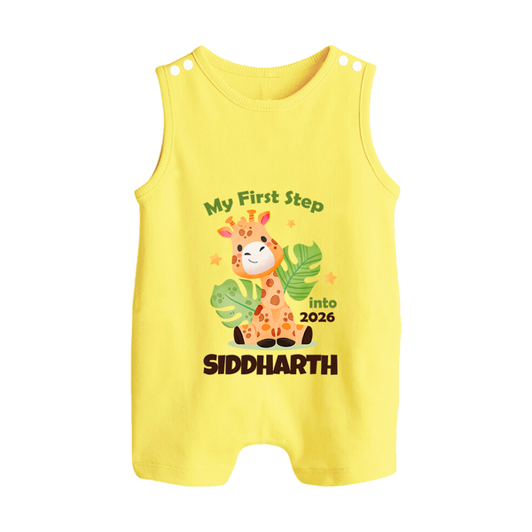 My First Step into 2026 | Customized Romper Suit   - PASTEL YELLOW - 0 - 5 Months Old (Chest 18")
