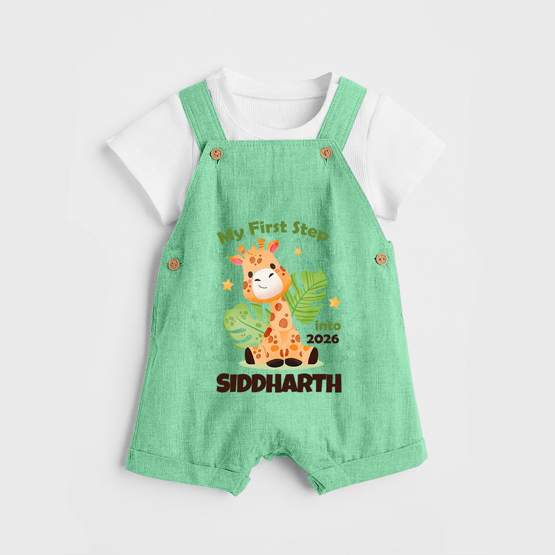 My First Step into 2026 | Customized Dungaree for Kids - GREEN - 0 - 5 Months Old (Chest 18")