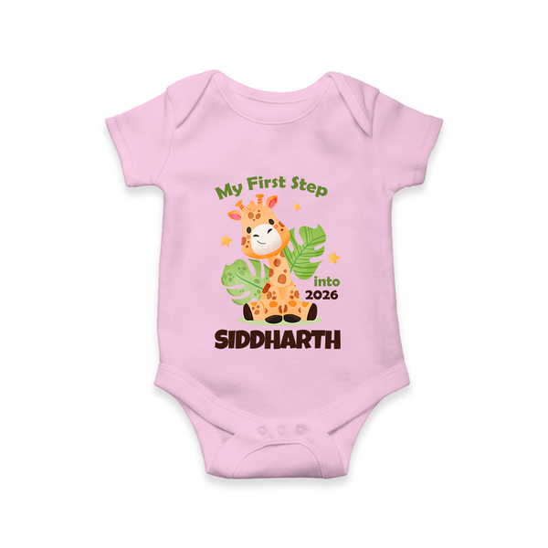 My First Step into 2026 | Customized Romper for Kids - BABY PINK - New Born (Chest 14")