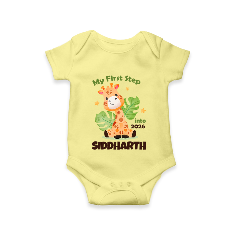 My First Step into 2026 | Customized Romper for Kids - PASTEL YELLOW - New Born (Chest 14")