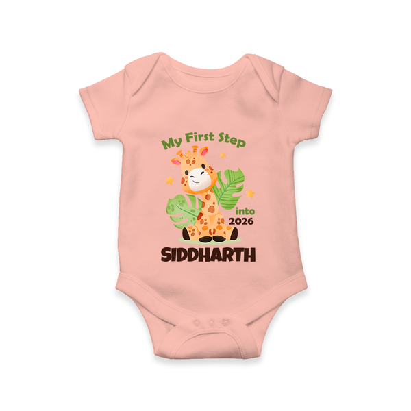 My First Step into 2026 | Customized Romper for Kids - PEACH - New Born (Chest 14")