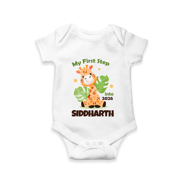 My First Step into 2026 | Customized Romper for Kids - WHITE - New Born (Chest 14")