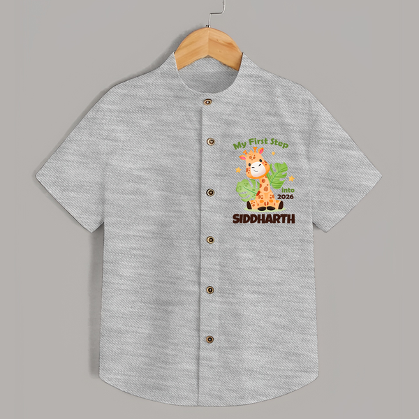 My First Step into 2026 | Customized Shirt for Kids - GREY - 0 - 6 Months Old (Chest 23")