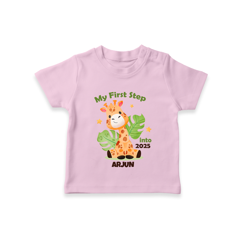 My First Step Into 2025 Customized kids T-Shirt With Name - PINK - 0-5 Months Old (Chest 17")