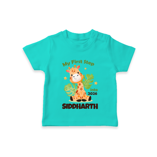 My First Step into 2026 | Customized T-Shirt for Kids - TEAL - 0-5 Months Old (Chest 17")
