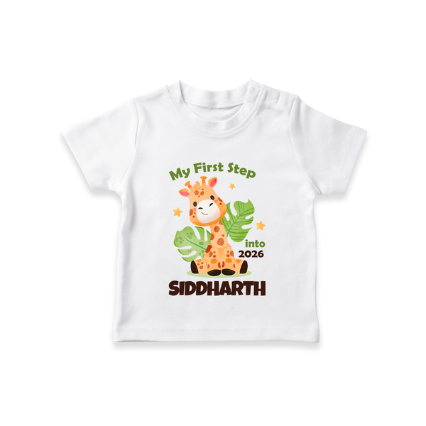 My First Step into 2026 | Customized T-Shirt for Kids - WHITE - 0-5 Months Old (Chest 17")