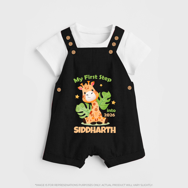 My First Step into 2026 | Customized Dungaree for Kids - BLACK - 0 - 5 Months Old (Chest 18")