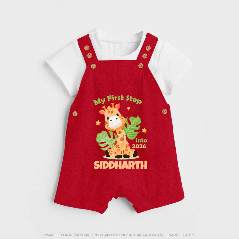 My First Step into 2026 | Customized Dungaree for Kids - RED - 0 - 5 Months Old (Chest 18")