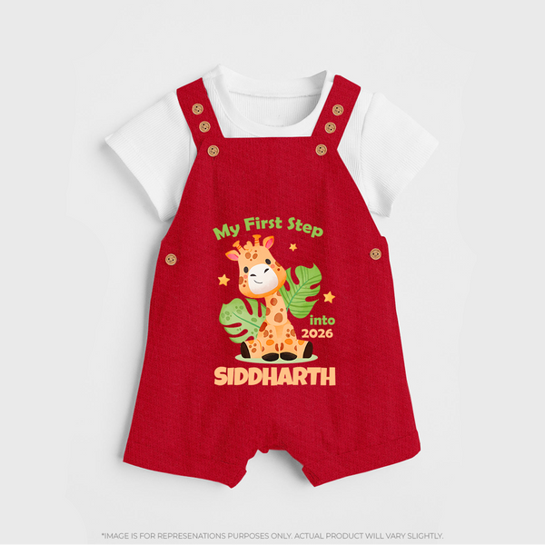 My First Step into 2026 | Customized Dungaree for Kids - RED - 0 - 5 Months Old (Chest 18")