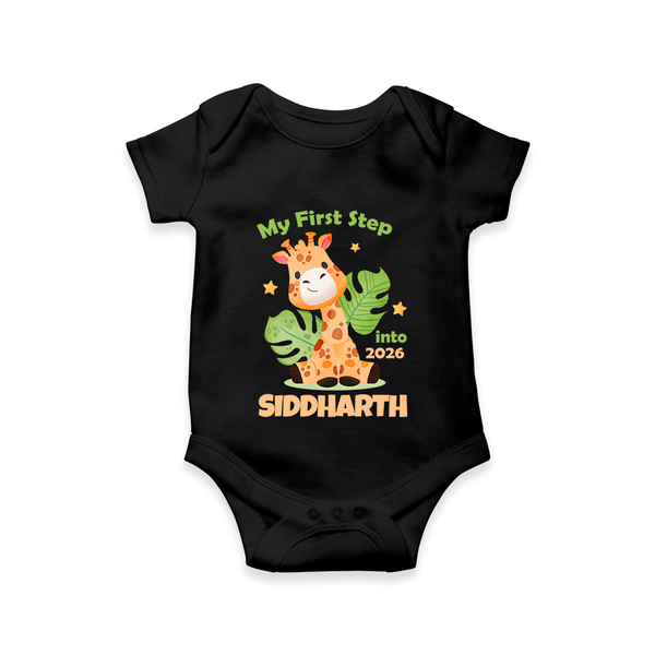 My First Step into 2026 | Customized Romper for Kids - BLACK - New Born (Chest 14")