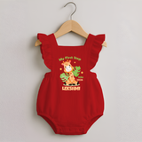 My First Step into 2026 | Customized Romper Frock for Girls - RED - 0 - 3 Months Old (Chest 19")