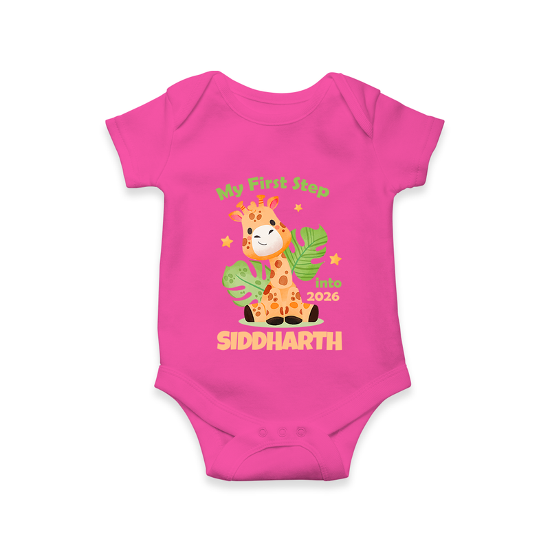 My First Step into 2026 | Customized Romper for Kids - HOT PINK - New Born (Chest 14")