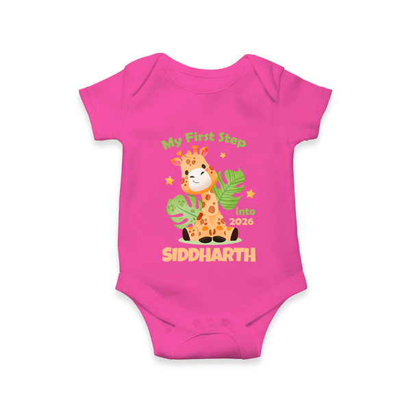 My First Step into 2026 | Customized Romper for Kids - HOT PINK - New Born (Chest 14")