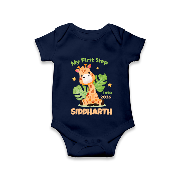My First Step into 2026 | Customized Romper for Kids - NAVY BLUE - New Born (Chest 14")