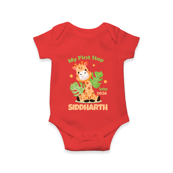 My First Step into 2026 | Customized Romper for Kids - RED - New Born (Chest 14")