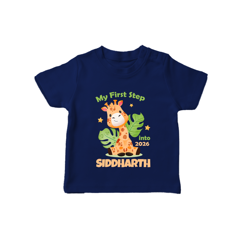 My First Step into 2026 | Customized T-Shirt for Kids - NAVY BLUE - 0-5 Months Old (Chest 17")