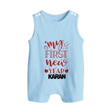 My First New Year – Gold Glitter Script | Personalised Romper Suit   - BABY BLUE - 0 - 5 Months Old (Chest 18")