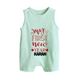 My First New Year – Gold Glitter Script | Personalised Romper Suit   - MINT GREEN - 0 - 5 Months Old (Chest 18")