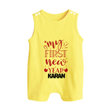 My First New Year – Gold Glitter Script | Personalised Romper Suit   - PASTEL YELLOW - 0 - 5 Months Old (Chest 18")