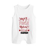 My First New Year – Gold Glitter Script | Personalised Romper Suit   - WHITE - 0 - 5 Months Old (Chest 18")