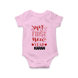 My First New Year – Gold Glitter Script | Personalised Romper for Kids - BABY PINK - New Born (Chest 14")