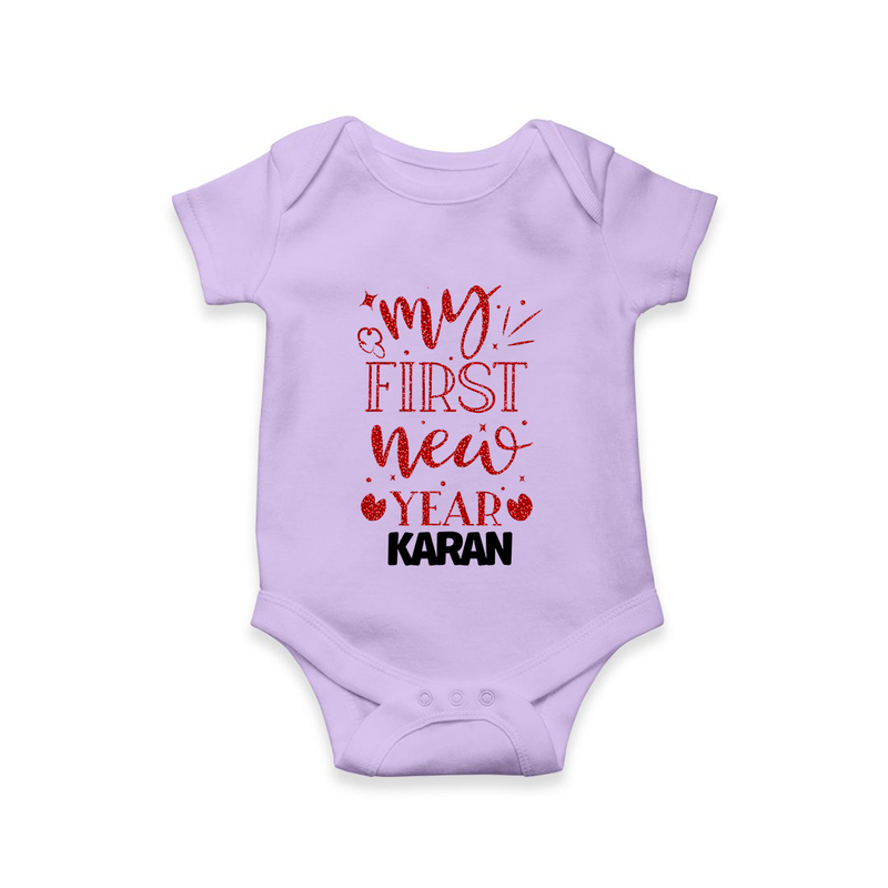 My First New Year – Gold Glitter Script | Personalised Romper for Kids - LILAC - New Born (Chest 14")