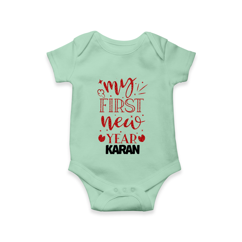 My First New Year – Gold Glitter Script | Personalised Romper for Kids - MINT GREEN - New Born (Chest 14")