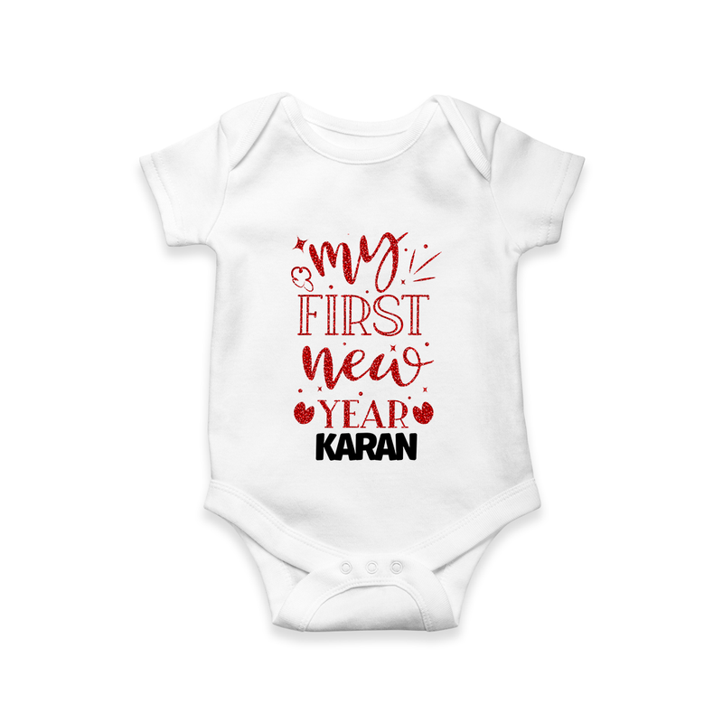 My First New Year – Gold Glitter Script | Personalised Romper for Kids - WHITE - New Born (Chest 14")