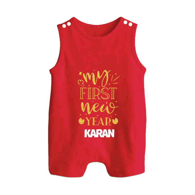 My First New Year – Gold Glitter Script | Personalised Romper Suit   - RED - 0 - 5 Months Old (Chest 18")