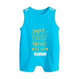 My First New Year – Gold Glitter Script | Personalised Romper Suit   - SKY BLUE - 0 - 5 Months Old (Chest 18")