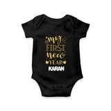 My First New Year – Gold Glitter Script | Personalised Romper for Kids - BLACK - New Born (Chest 14")