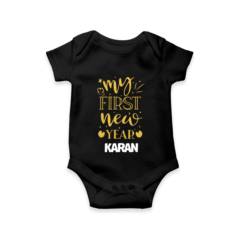My First New Year – Gold Glitter Script | Personalised Romper for Kids - BLACK - New Born (Chest 14")