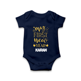 My First New Year – Gold Glitter Script | Personalised Romper for Kids - NAVY BLUE - New Born (Chest 14")