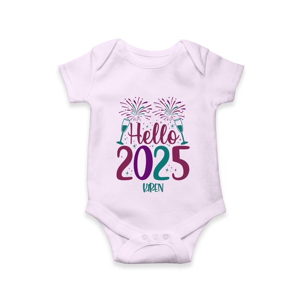 "Hello 2025" - New Year Themed Customized Romper For Babies With Name - LILAC - 0 - 3 Months Old (Chest 16")