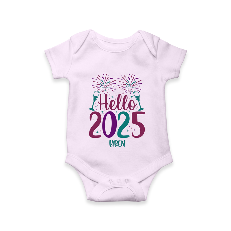 "Hello 2025" - New Year Themed Customized Romper For Babies With Name - LILAC - 0 - 3 Months Old (Chest 16")