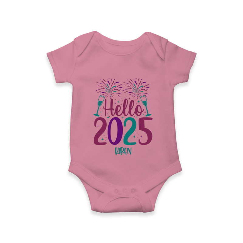 "Hello 2025" - New Year Themed Customized Romper For Babies With Name - ONION - 0 - 3 Months Old (Chest 16")