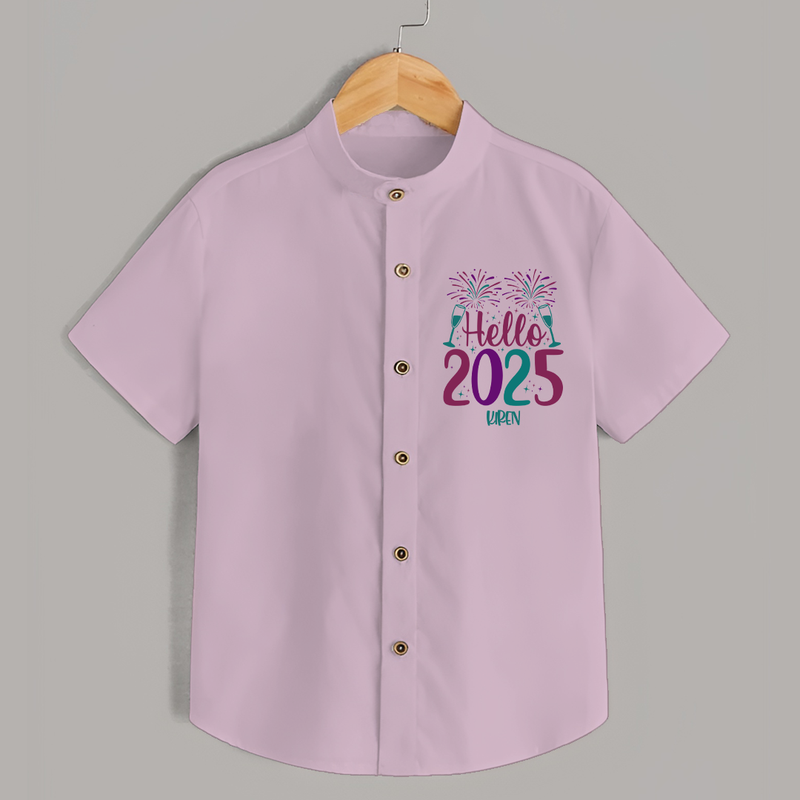 "Hello 2025" - New Year Themed Customized Shirt For Kids With Name - PINK - 0 - 6 Months Old (Chest 23")