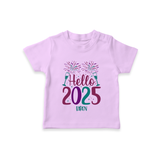 "Hello 2025" - New Year Themed Customized T-Shirt For Kids With Name - LILAC - 0-5 Months Old (Chest 17")