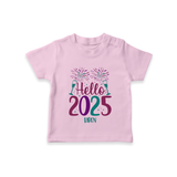 "Hello 2025" - New Year Themed Customized T-Shirt For Kids With Name - PINK - 0-5 Months Old (Chest 17")