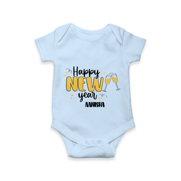 "Happy New Year 2025 - Smiles and Memories With Our Customized Romper for Babies With Name" - BABY BLUE - 0 - 3 Months Old (Chest 16")