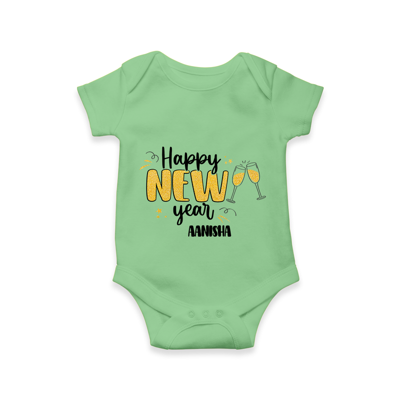 "Happy New Year 2025 - Smiles and Memories With Our Customized Romper for Babies With Name" - GREEN - 0 - 3 Months Old (Chest 16")