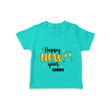 "Happy New Year 2025 - Smiles and Memories With Our Customized T-Shirt for Kids With Name" - TEAL - 0-5 Months Old (Chest 17")