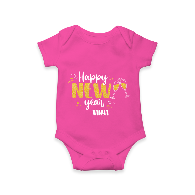 "Happy New Year 2025 - Smiles and Memories With Our Customized Romper for Babies With Name" - HOT PINK - 0 - 3 Months Old (Chest 16")