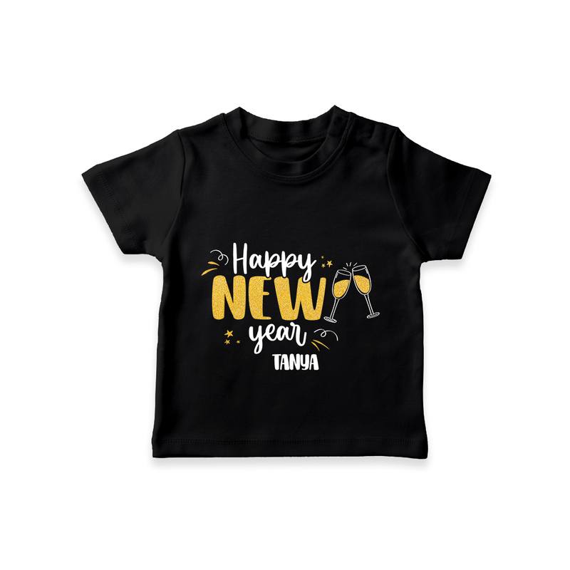 "Happy New Year 2025 - Smiles and Memories With Our Customized T-Shirt for Kids With Name" - BLACK - 0-5 Months Old (Chest 17")