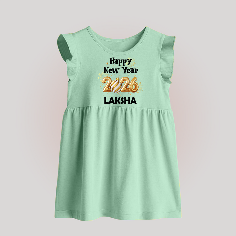Happy New Year 2026 | Personalised Baby Frock   - MINT GREEN - 0 - 3 Months Old (Chest 17")