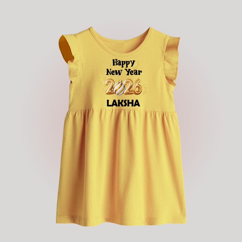 Happy New Year 2026 | Personalised Baby Frock   - PASTEL YELLOW - 0 - 3 Months Old (Chest 17")