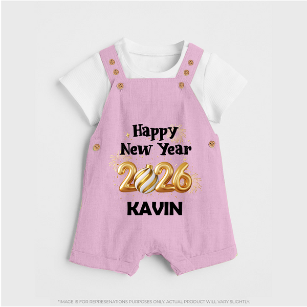 Happy New Year 2026 | Personalised Dungaree for Kids - BABY PINK - 0 - 5 Months Old (Chest 18")