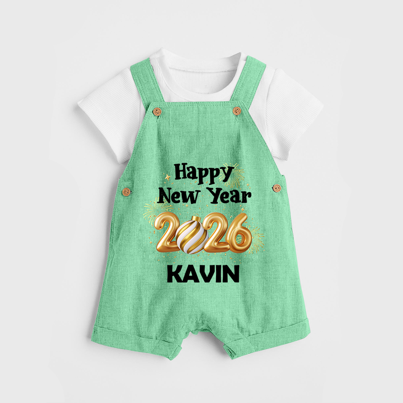 Happy New Year 2026 | Personalised Dungaree for Kids - GREEN - 0 - 5 Months Old (Chest 18")