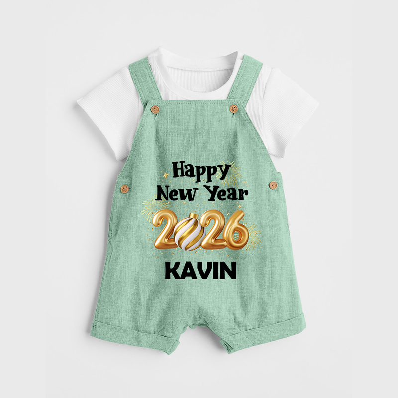 Happy New Year 2026 | Personalised Dungaree for Kids - MINT GREEN - 0 - 5 Months Old (Chest 18")