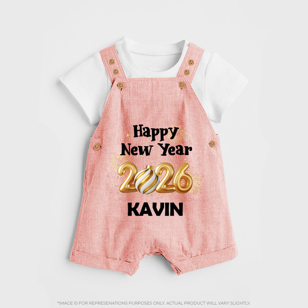 Happy New Year 2026 | Personalised Dungaree for Kids - PEACH - 0 - 5 Months Old (Chest 18")